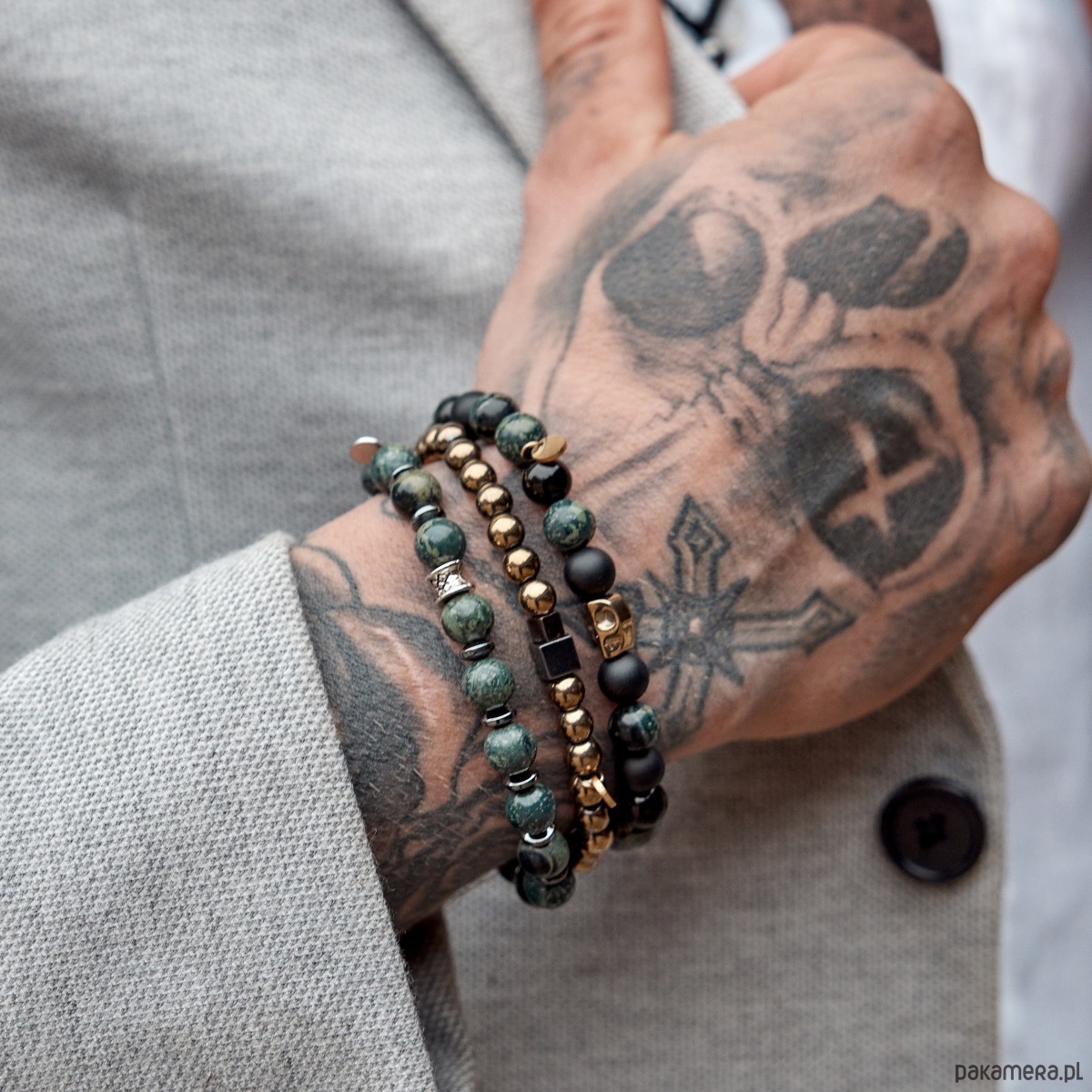 biżuteria męska Męska bransoletka - złoty hematyt z kostką 2
