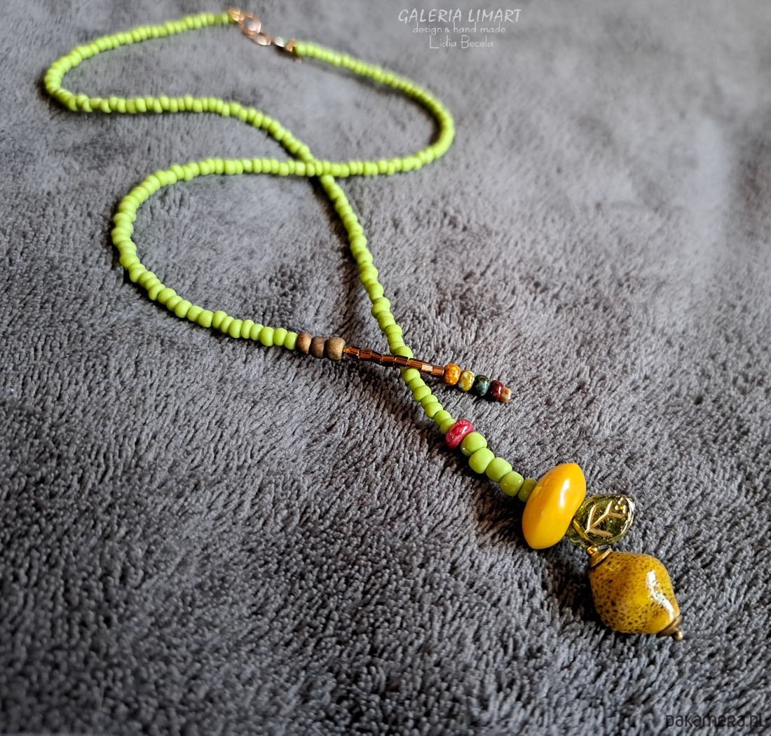 chokery Boho, uroczy naszyjnik z drobnych koralików z cytryną, PREZENT handmade 3