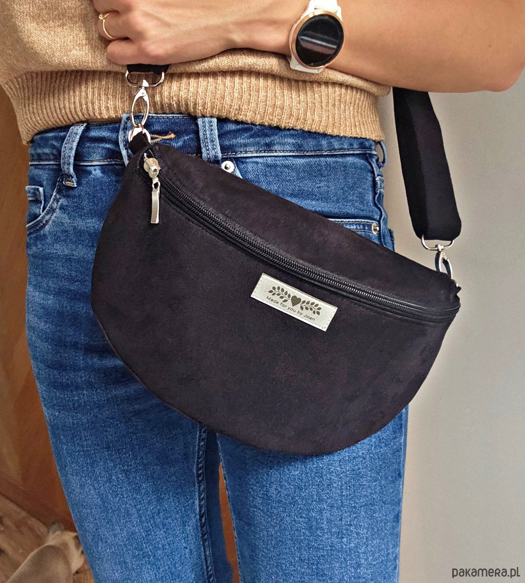 saszetka nerka Czarna nerka eko zamsz boho na ramię pojemna 1