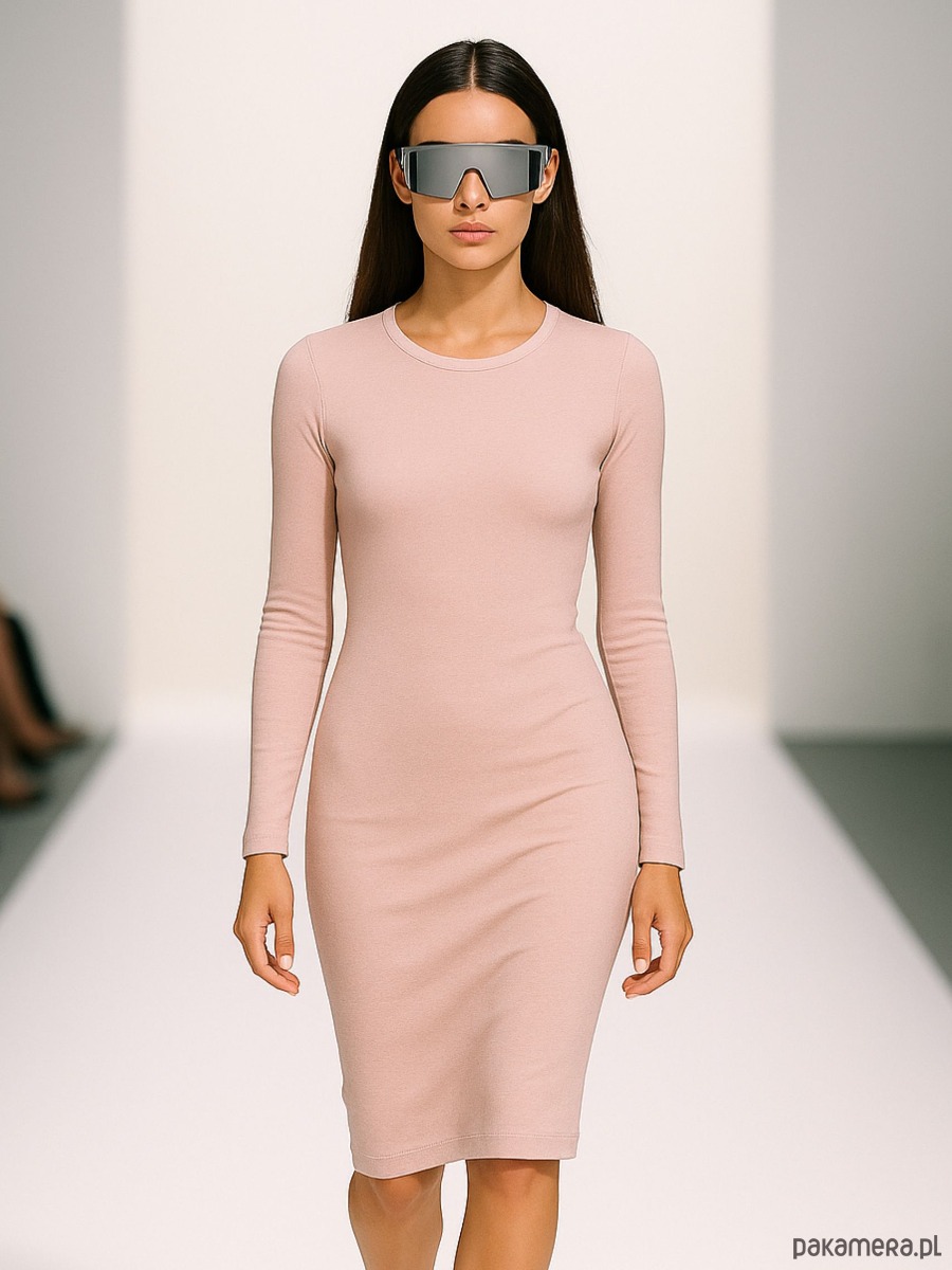 sukienki midi damskie Sukienka pudrowy róż YY100189_RAL3012 3