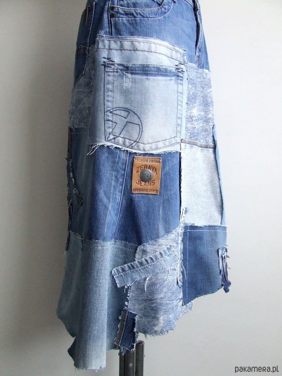 spódnice midi Jeansowa spódnica patchwork  r. 44 4