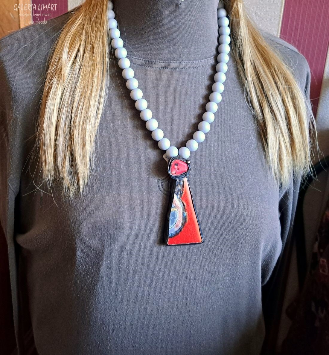 wisiory Koral i ręcznie malowana ceramika w wyjątkowym naszyjniku handmade prezent lux 5