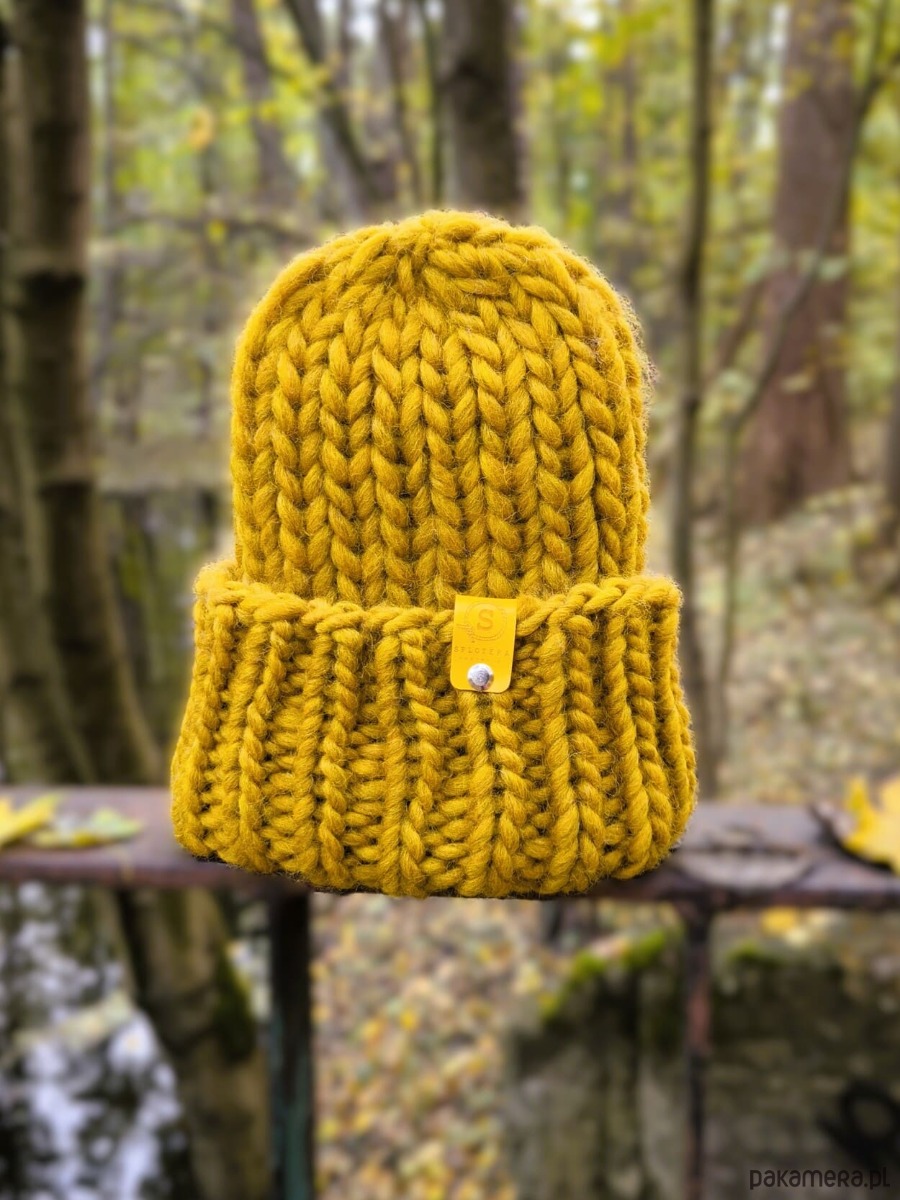 czapki damskie Wełniana czapka zimowa WOOLY miodowa 2