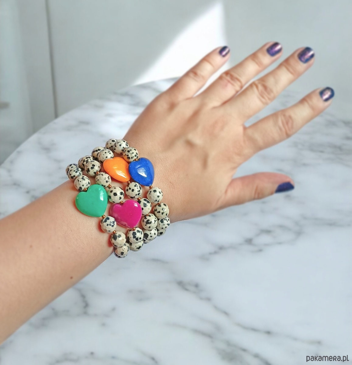 bransoletki z kamieni naturalnych Jaspis dalmatyński i serce : MORSKA ZIELEŃ : bransoletka na gumce 4