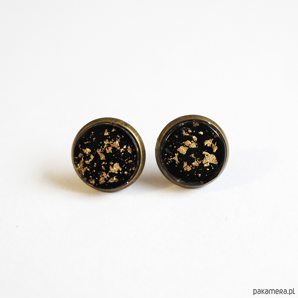 kolczyki z żywicy Kolczyki - Żywica czarno-złote - małe, brąz 1