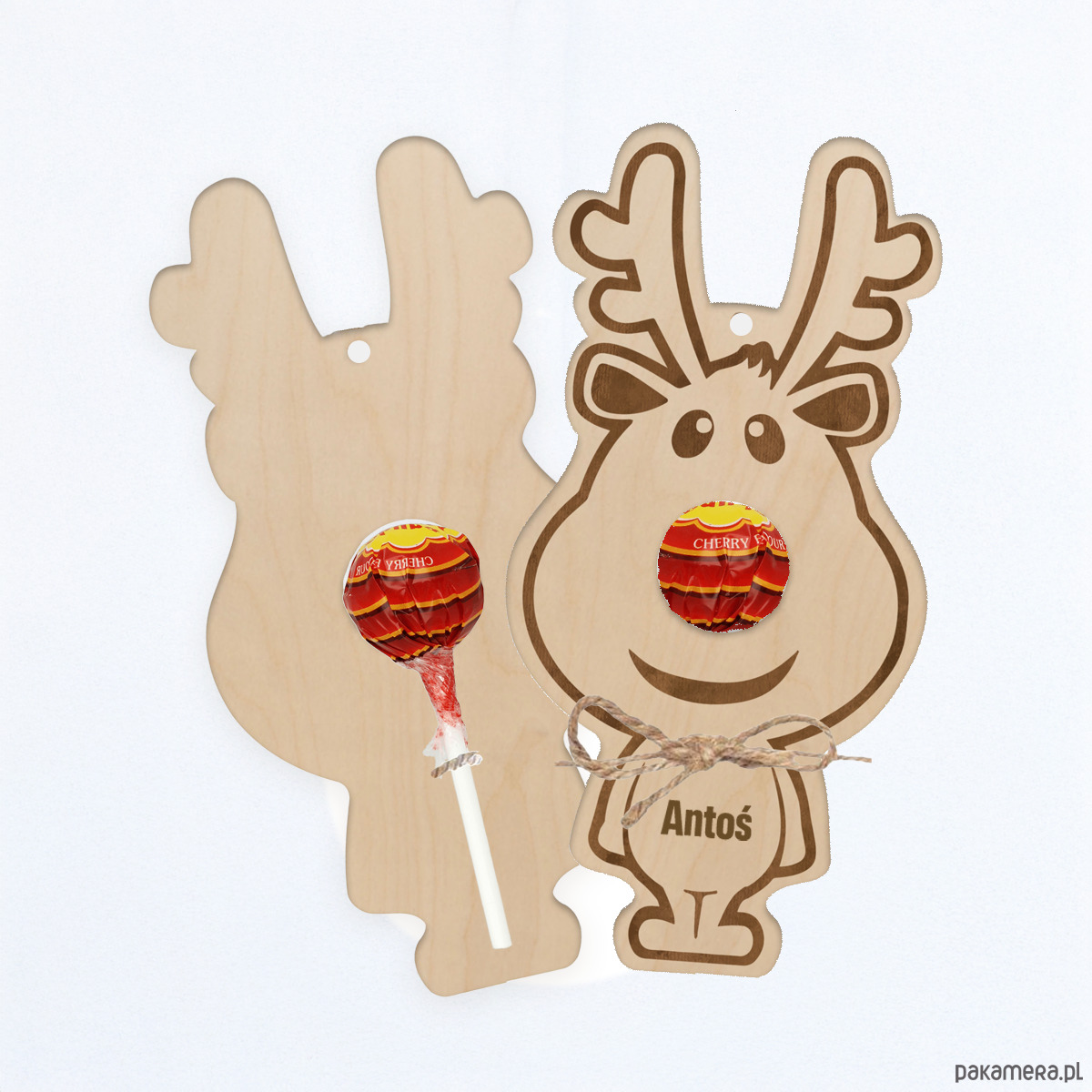 zabawki - inne Bombka na choinkę RENIFER na lizaka z imieniem prezent na Mikołajki dla dzieci 2