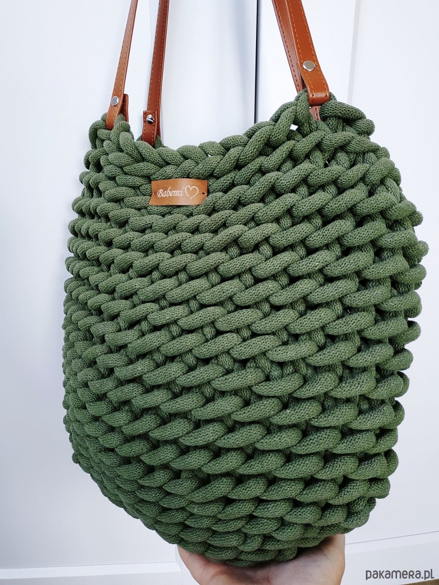 Crochet bucket bag, torebka na hot szydełku khaki