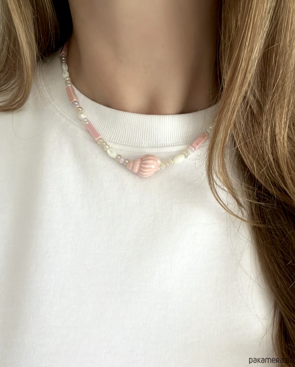 naszyjniki - inne Naszyjnik Pink Shell z różową ceramiczną muszelką 3
