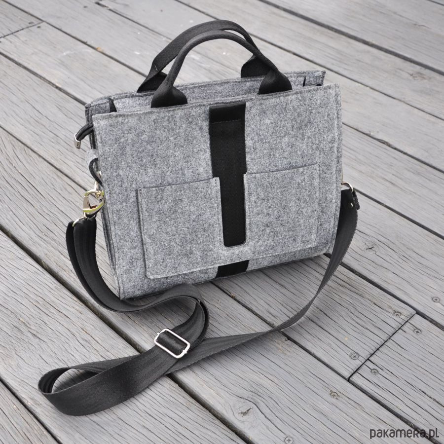 torebki do ręki Designerska torebka - szara - czarny pas - mini 2