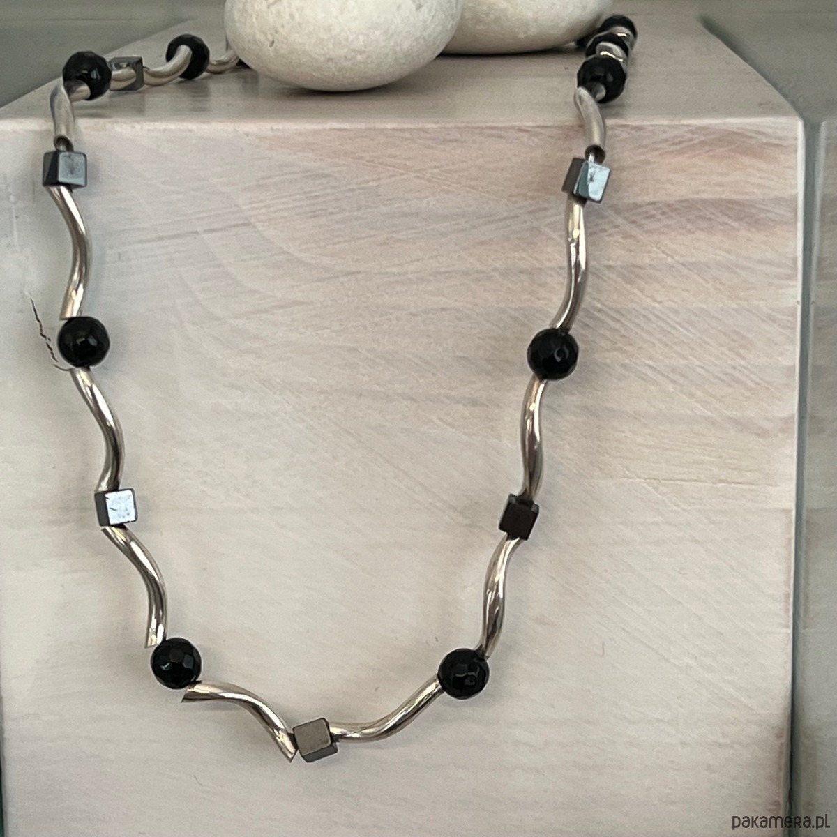 biżuteria męska Naszyjnik męski srebrny 925 z onyksami i hematytami 3