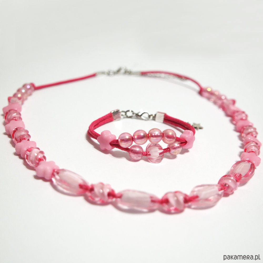 komplet biżuterii Komplet - Różowe gwiazdki - rzemienie 1