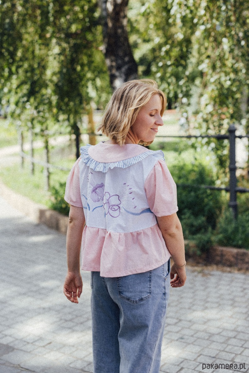 koszule męskie Koszula patchworkowa pudrowy róż 1