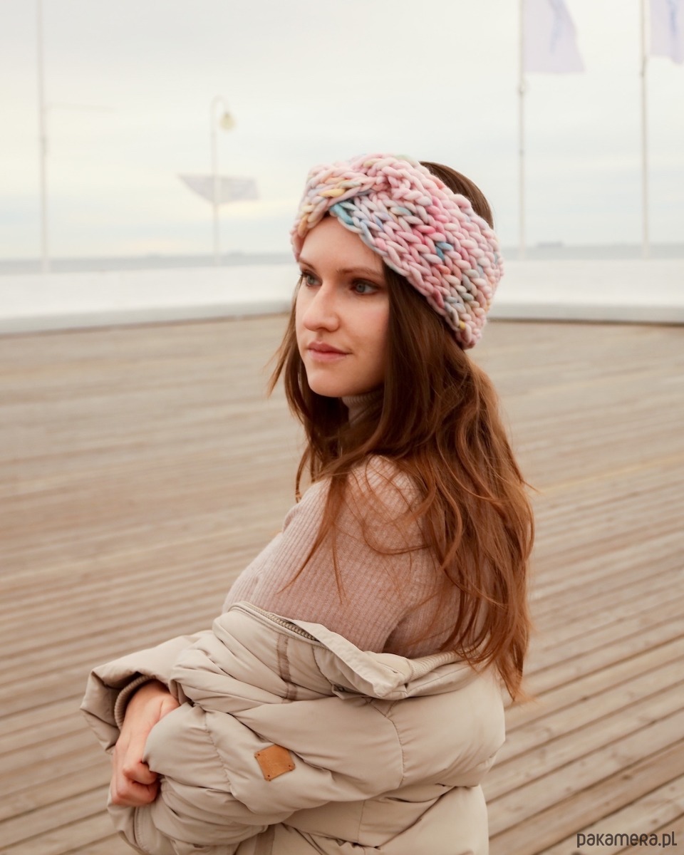 opaski do włosów Kolorowa opaska zimowa z grubej wełny neonowe kolory 3