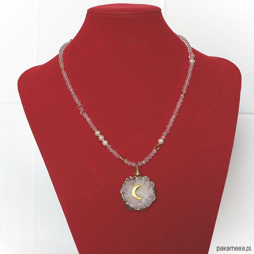 wisiory Unikatowy Choker z druzą  kryształu górskiego i księżycem 2