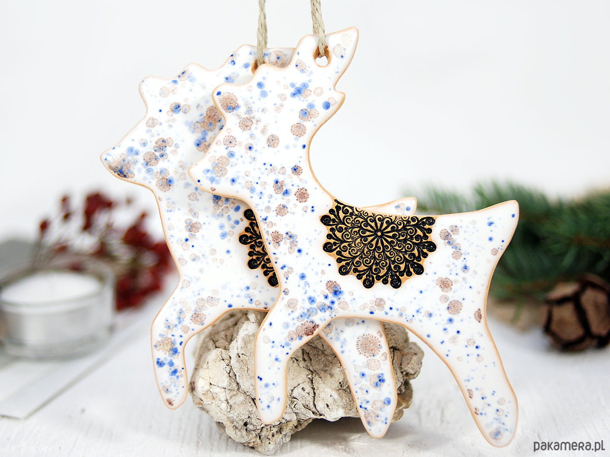 ozdoby choinkowe Ręcznie malowany ceramiczny renifer - ozodba choinkowa 5