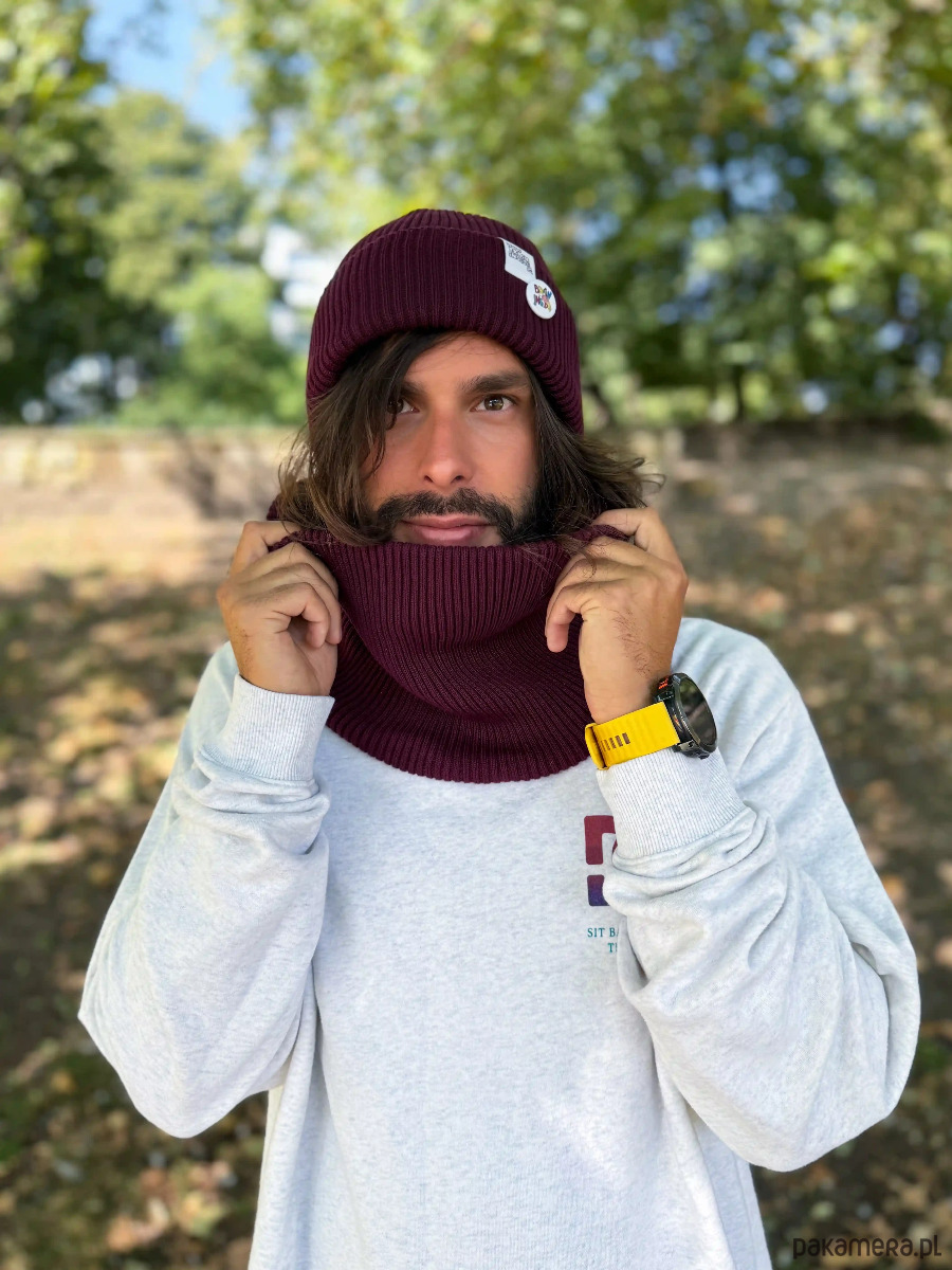 czapki i kapelusze męskie Męska czapka beanie z bawełny logo kolorowe Bordo 3