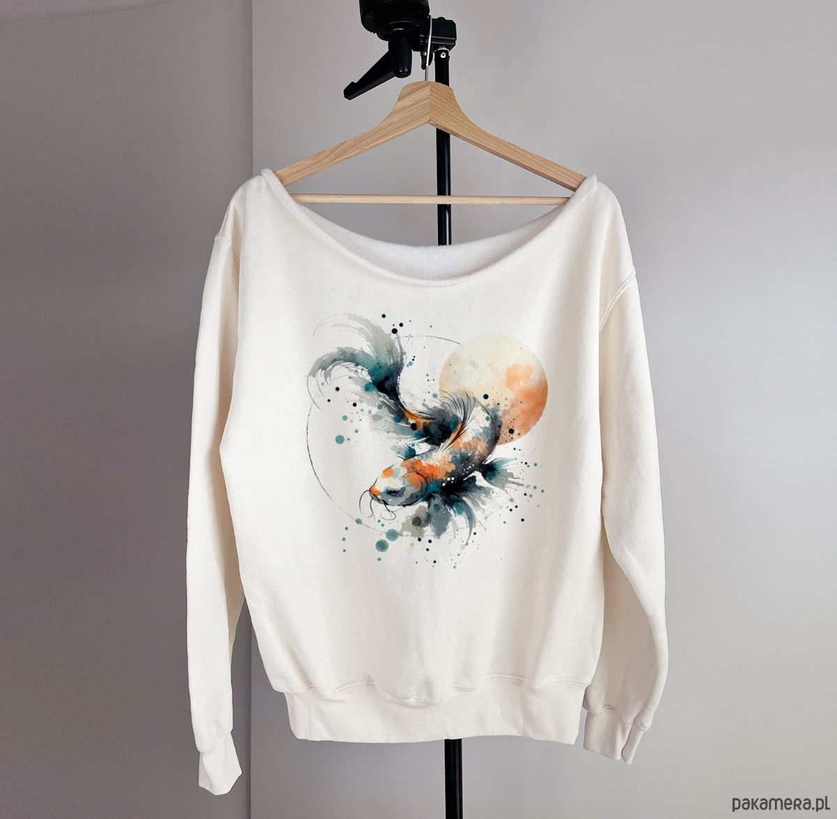 bluza bez kaptura damska Koi zielony waniliowa bluza cięta 1