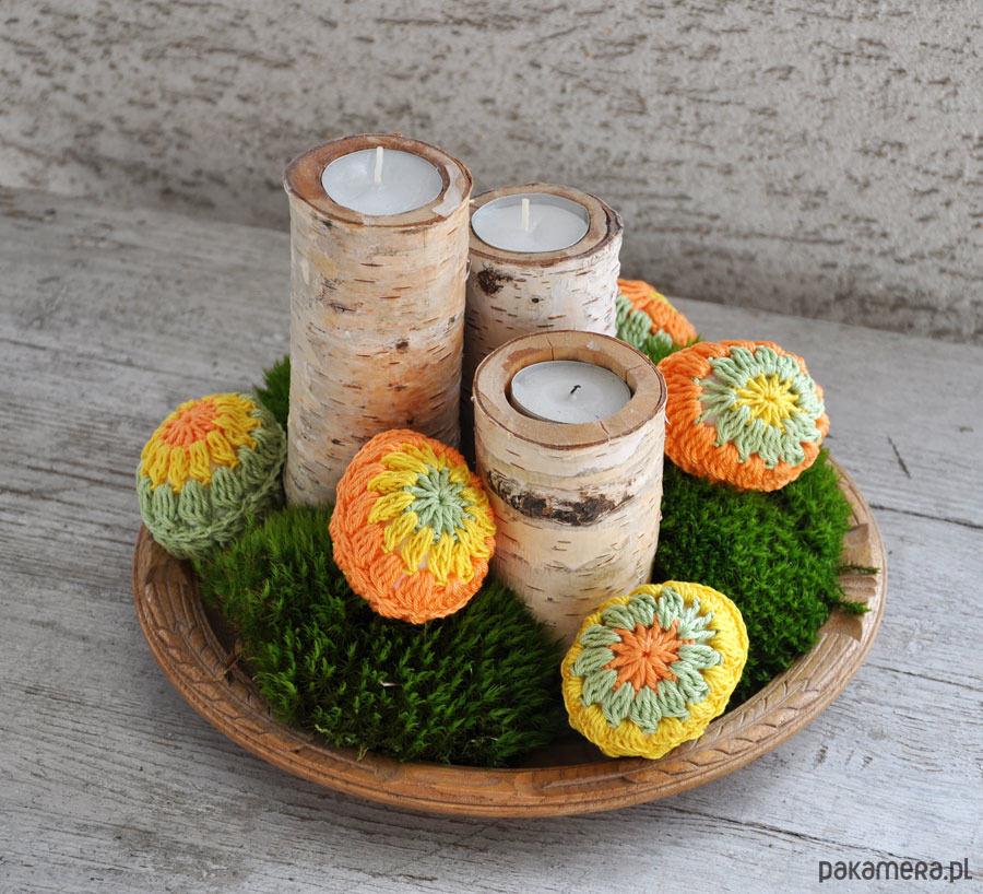 świeczniki i świece Brzozowe świeczniki-pieńki 3szt 2