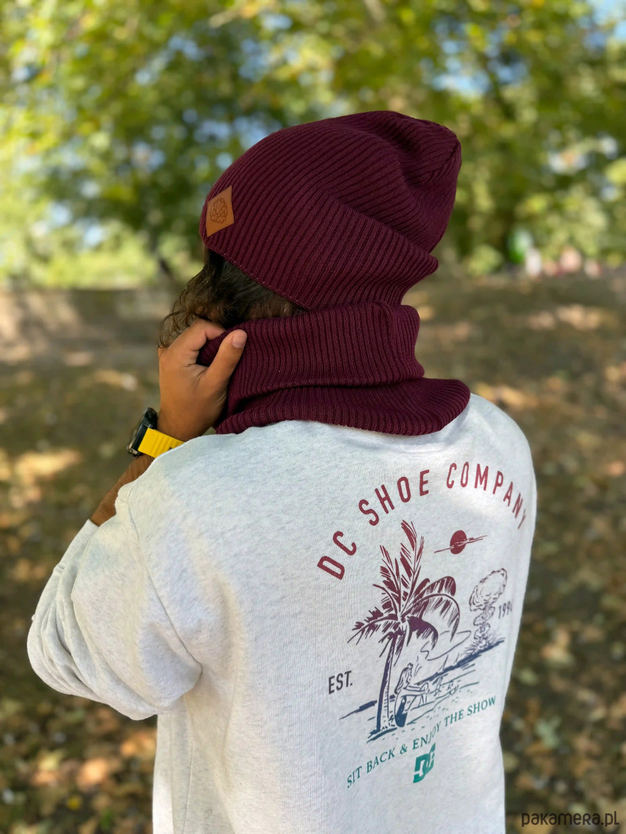 czapki damskie Męska bawełniana czapka jesienna logo ekoskórka Bordo 4