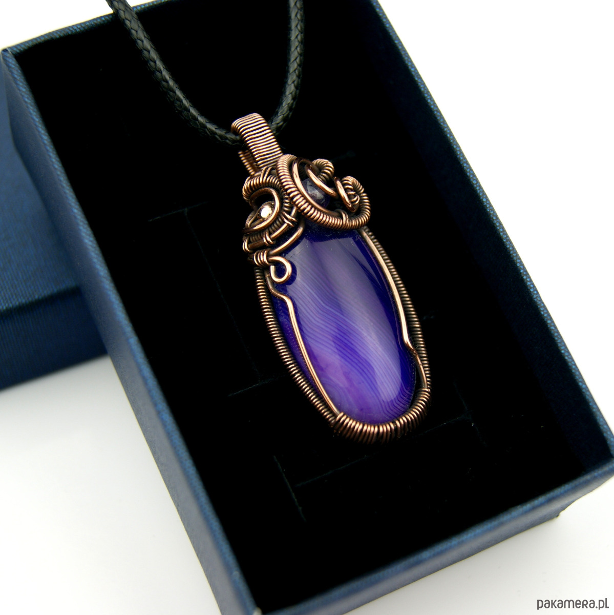 wisiory Wisiorek z fioletowym agatem  wire wrapping 4