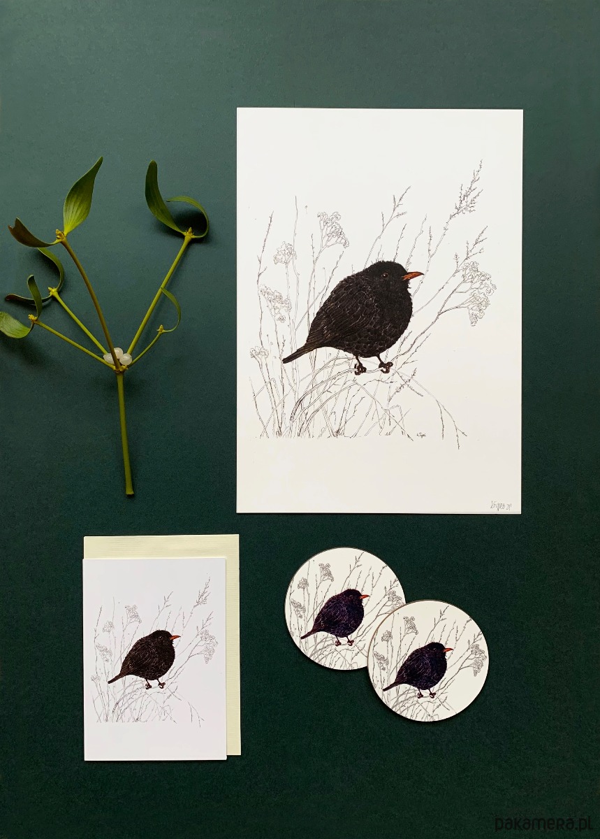 podkładki do kuchni Podkładki pod kubek- Kos- Zimowy kos- Ilustracja 1