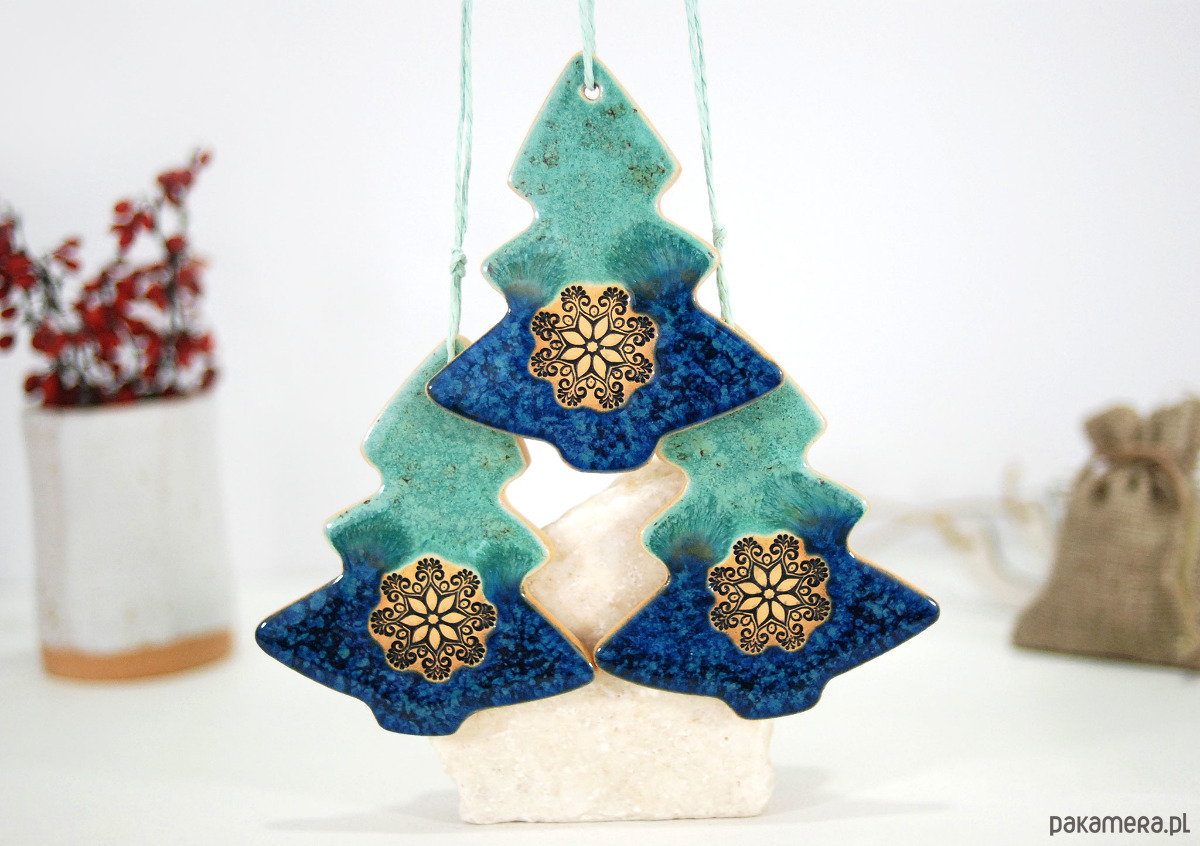 ozdoby choinkowe Turkusowe choinki - ceramiczne ozdoby choinkowe 2