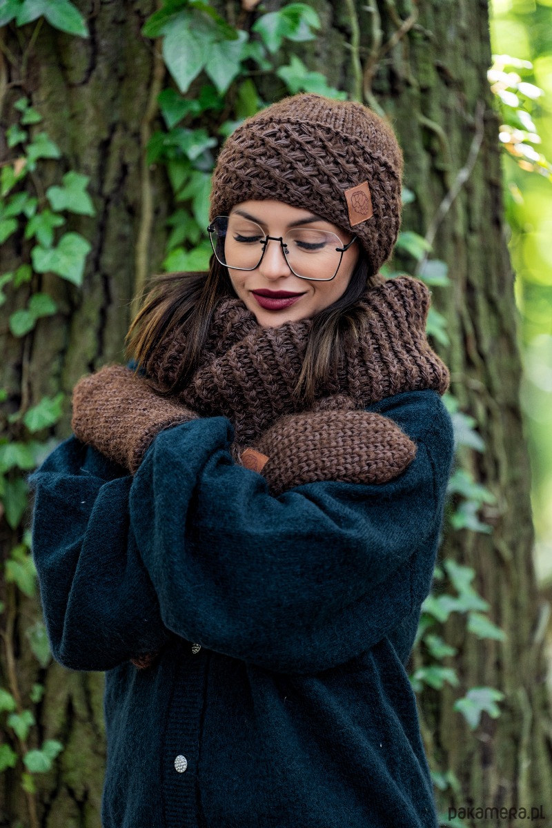 czapki damskie Czapka MERINO Hope Brązowy + podszewka JEDWAB 1