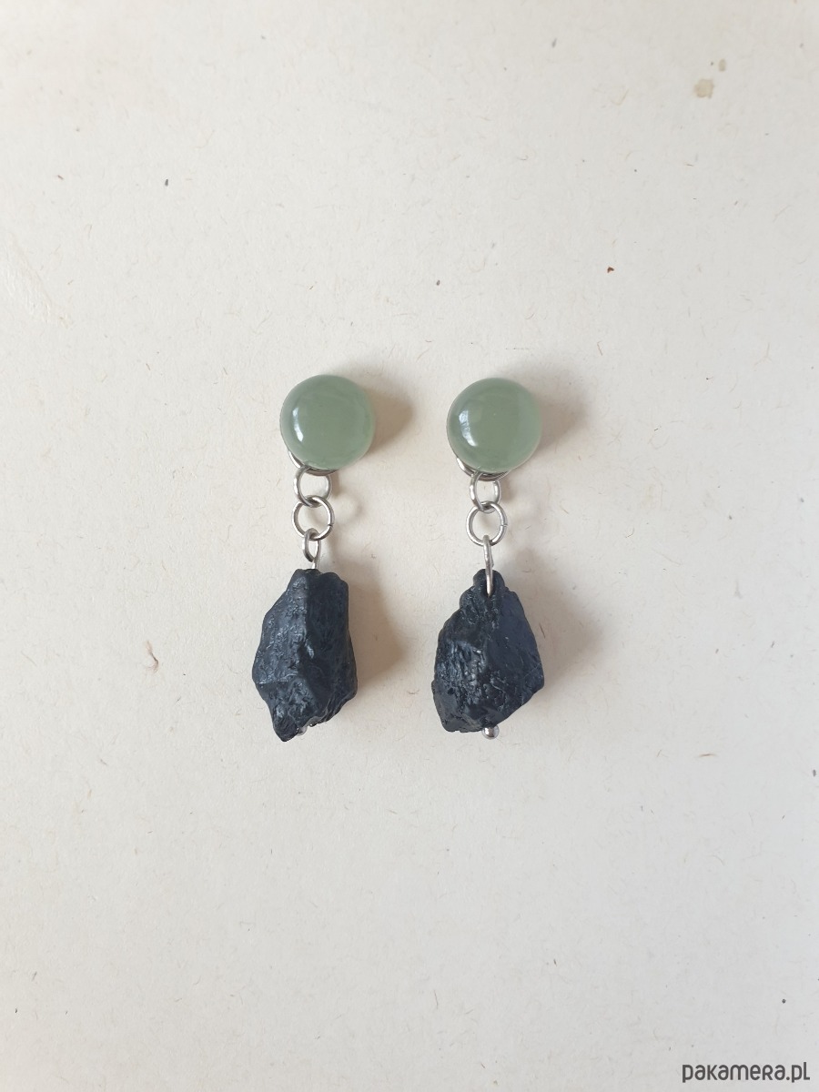 kolczyki z kamieniami Kolczyki RAW jadeit, czarny turmalin 7