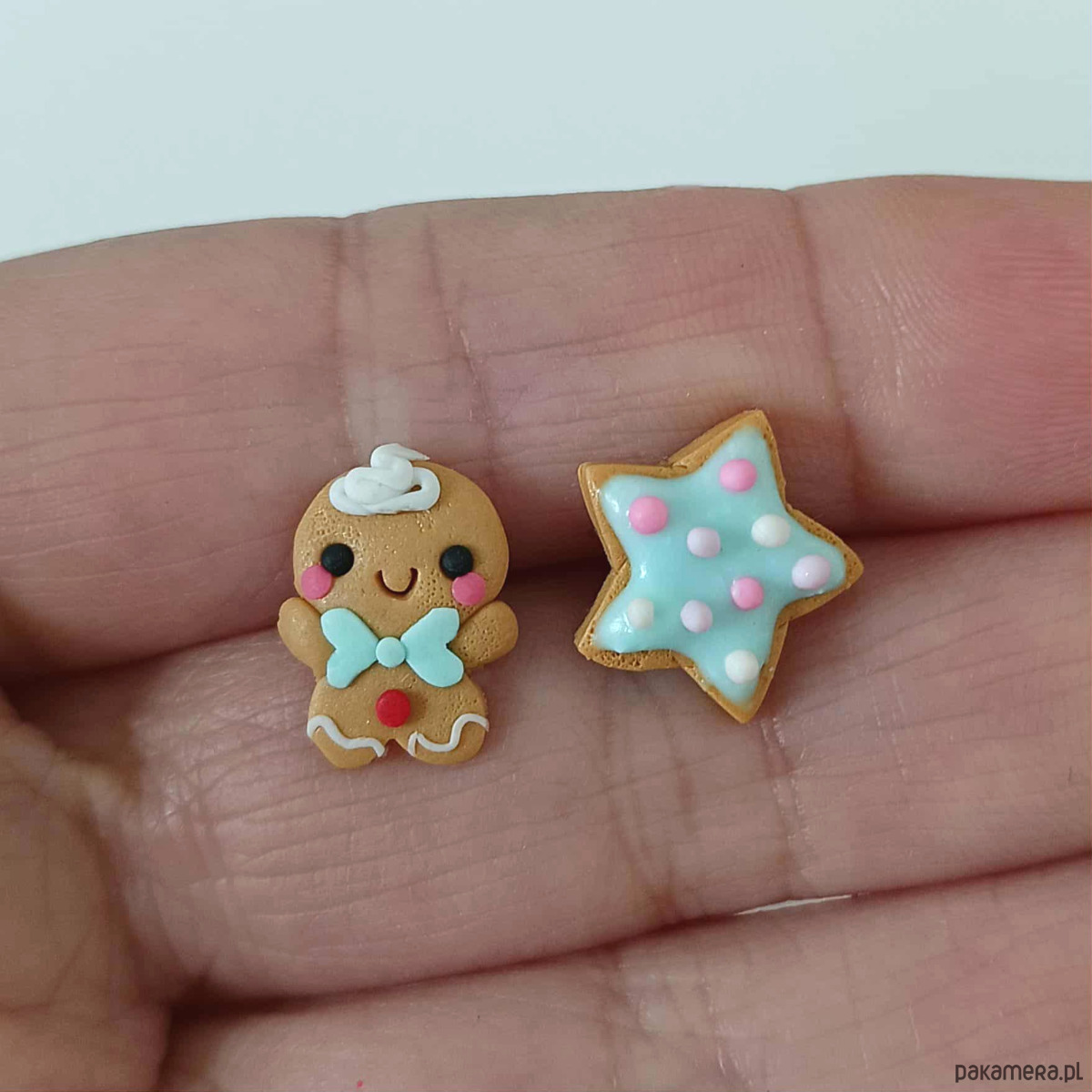 kolczyki z masy plastycznej Pastelowe kolczyki pierniczek i gwiazdka 3