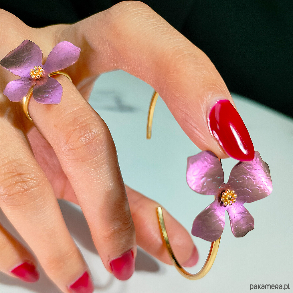 bransoletki złote Bransoleta srebrna pozłacana z fioletowym tytanowym kwiatem 1