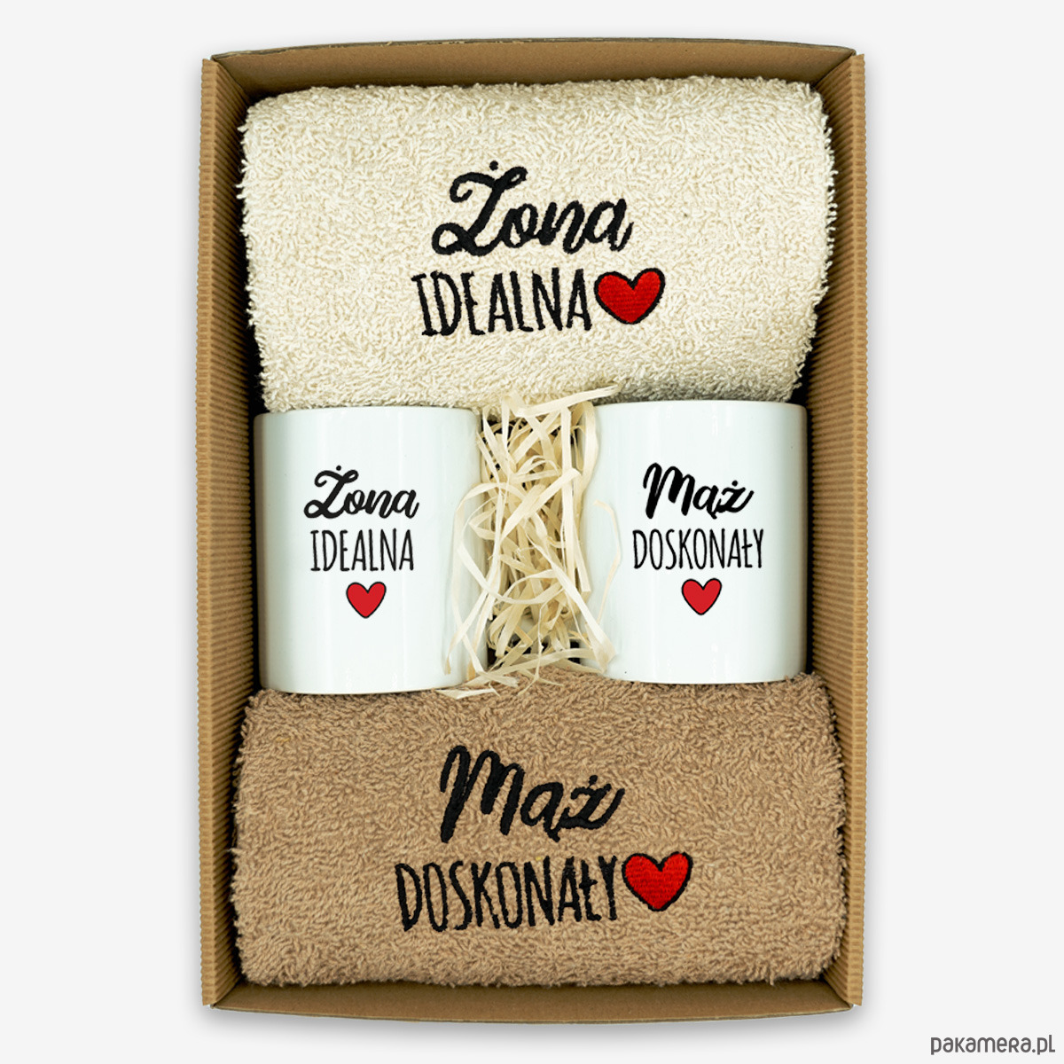 dodatki - łazienka - różne Prezent na ślub zestaw ręczników i kubków  Żona Idealna Mąż Doskonały 1