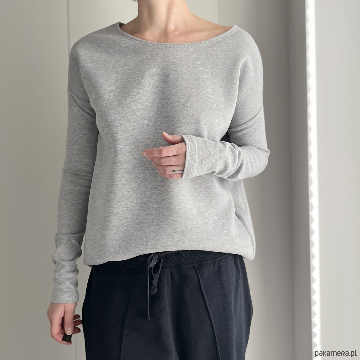 bluza bez kaptura damska Gruby Wąski rękaw Szary 1