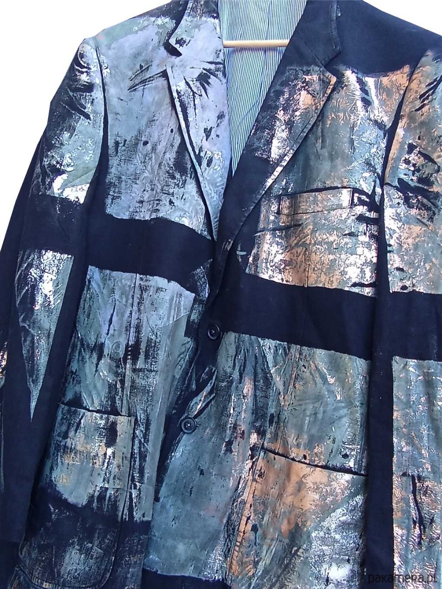 marynarki damskie Upcyclingowa marynarka z ręcznym nadrukiem UV  5