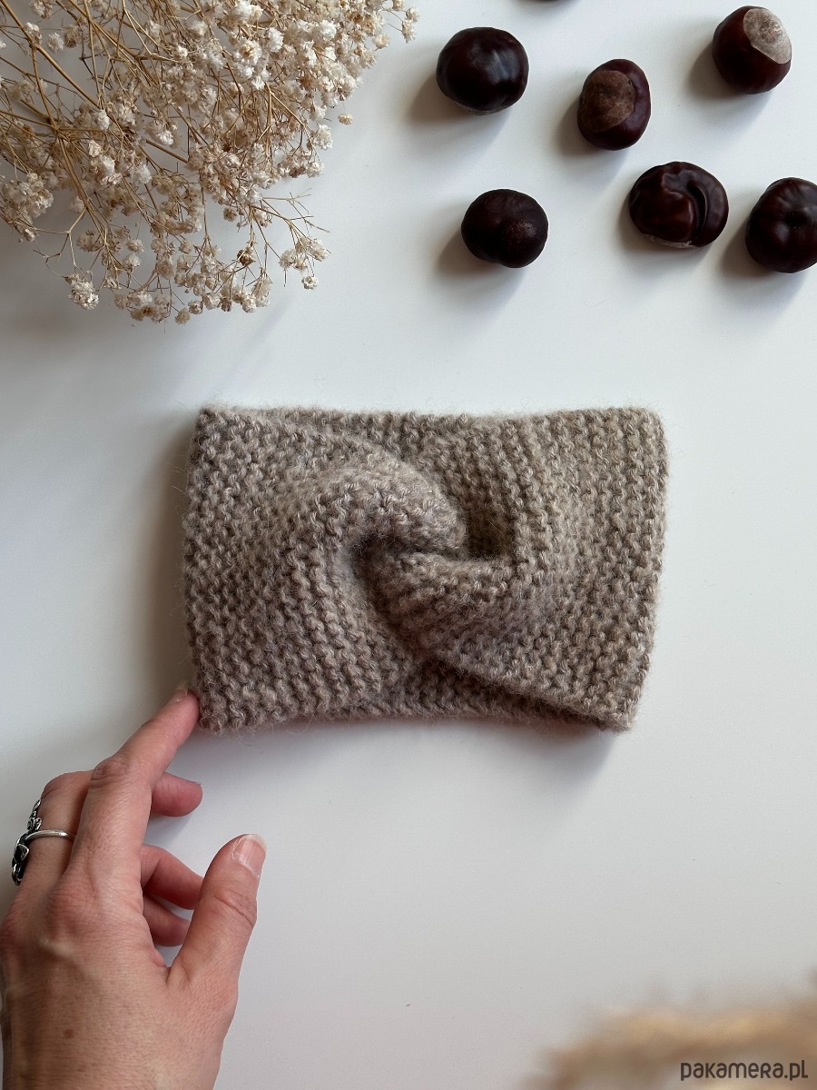 opaski do włosów Wełniana opaska twist na głowę 100%  alpaka, beżowa 2