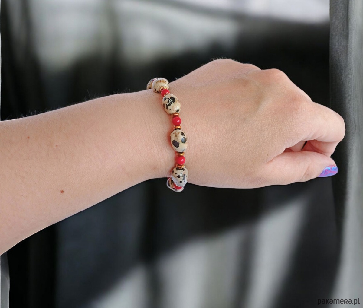 bransoletki z kamieni naturalnych Bransoletka : INDIA : koral, jaspis, hematyt : na gumce 1