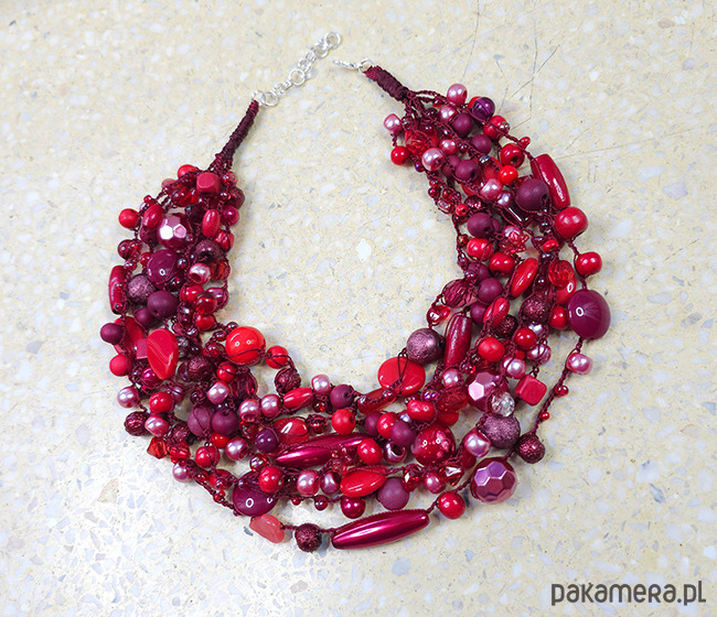 korale 6258 czerwony, bordowy naszyjnik; kolia; lekki elegancki naszyjnik 3
