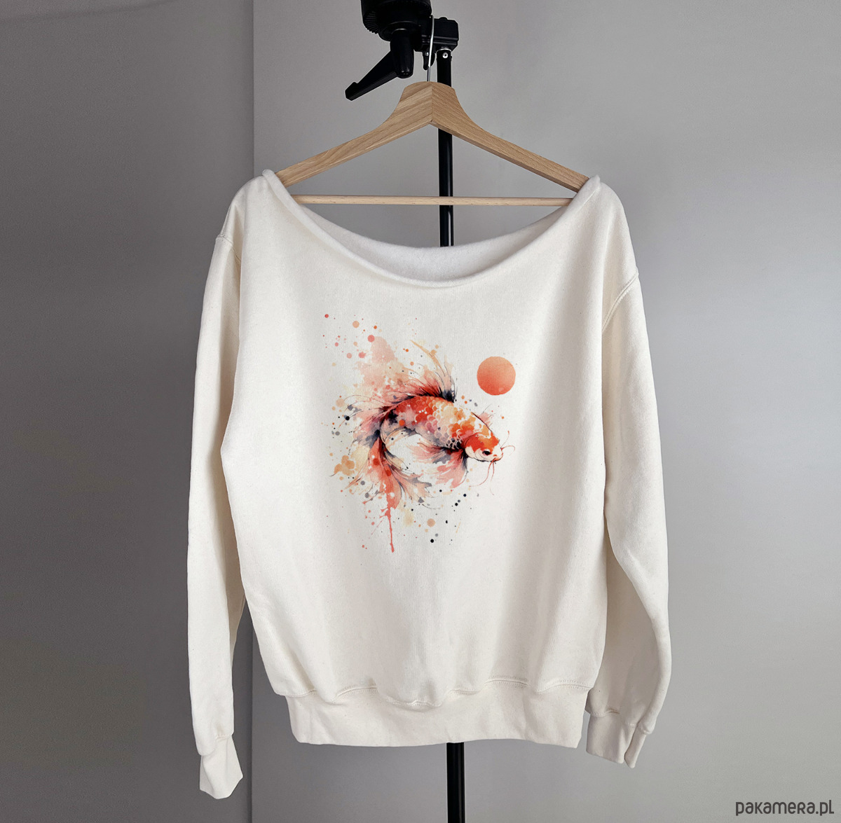 bluza bez kaptura damska Koi pomarańczowy waniliowa bluza cięta 1