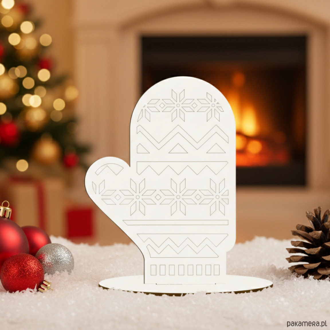 dekoracje świąteczne Rękawica Drewniana Figurka Dekor STOJĄCA do Stroika Ozdoba Świąteczna BIAŁA 1