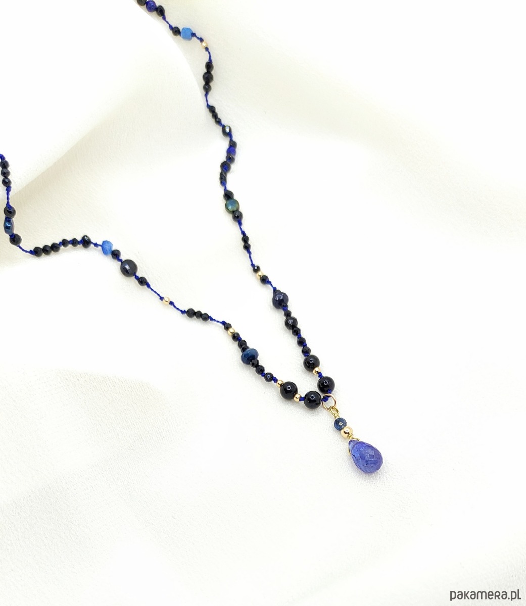 złote naszyjniki Tanzanit, szafir, kianit - naszyjnik znaków ognia i ziemi 4