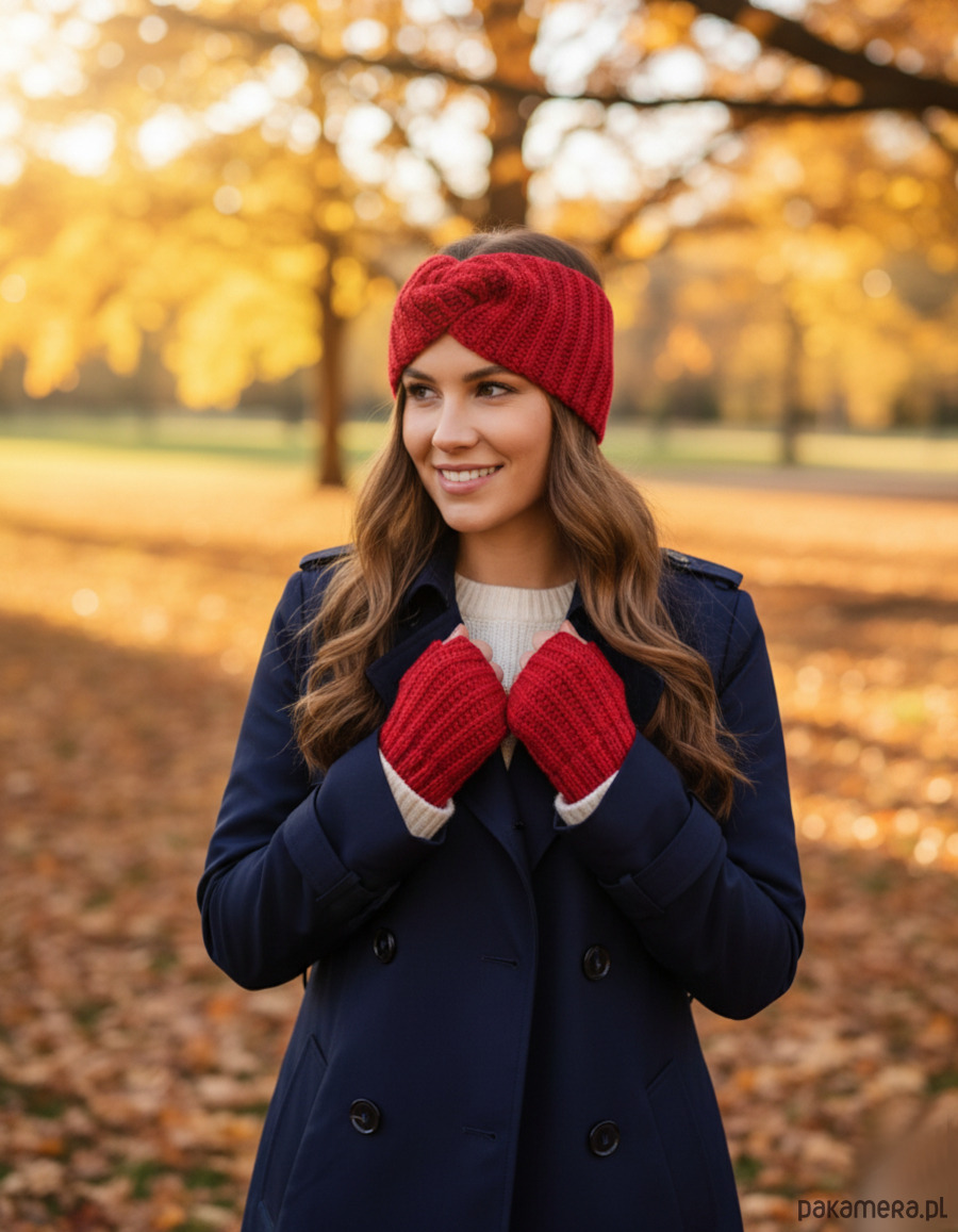 opaski do włosów Komplet opaska na głowę i mitenki na szydełku Om01 1