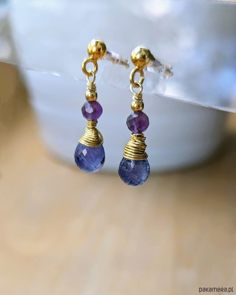 kolczyki pozłacane Tanzanitki, srebrne kolczyki 4
