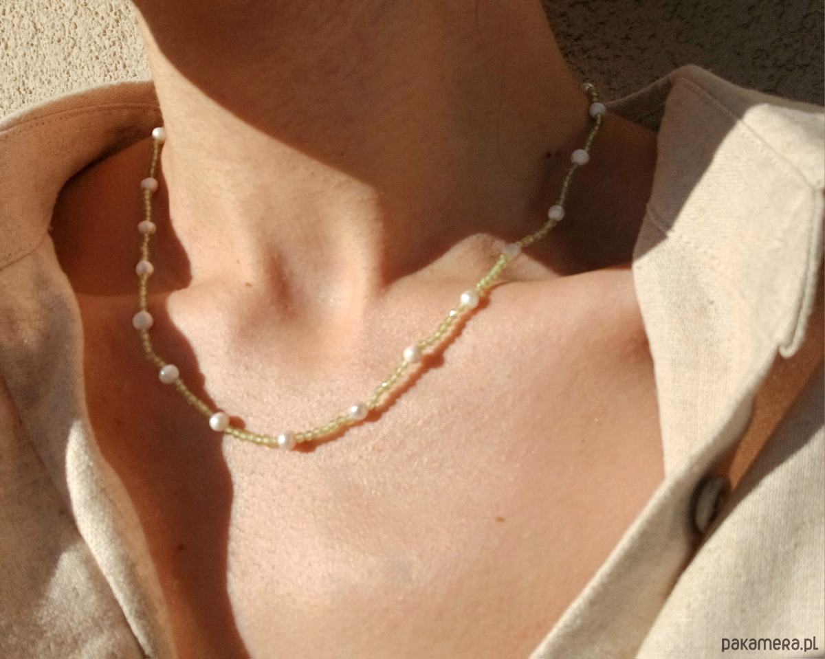 naszyjniki - inne Delikatny naszyjnik perła naturalna, peridot 8