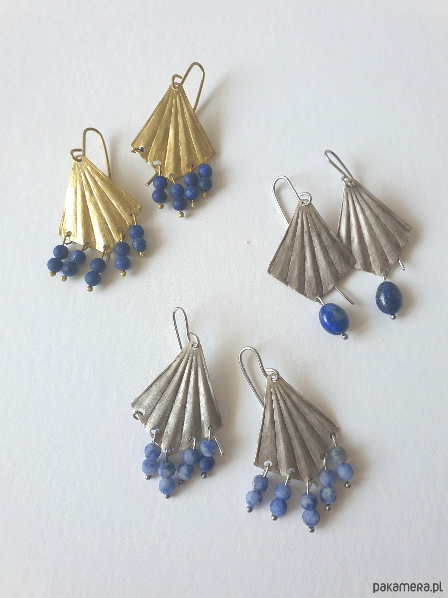 kolczyki z kamieniami Kolczyki ORIGAMI wachlarze z lapis lazuli 4