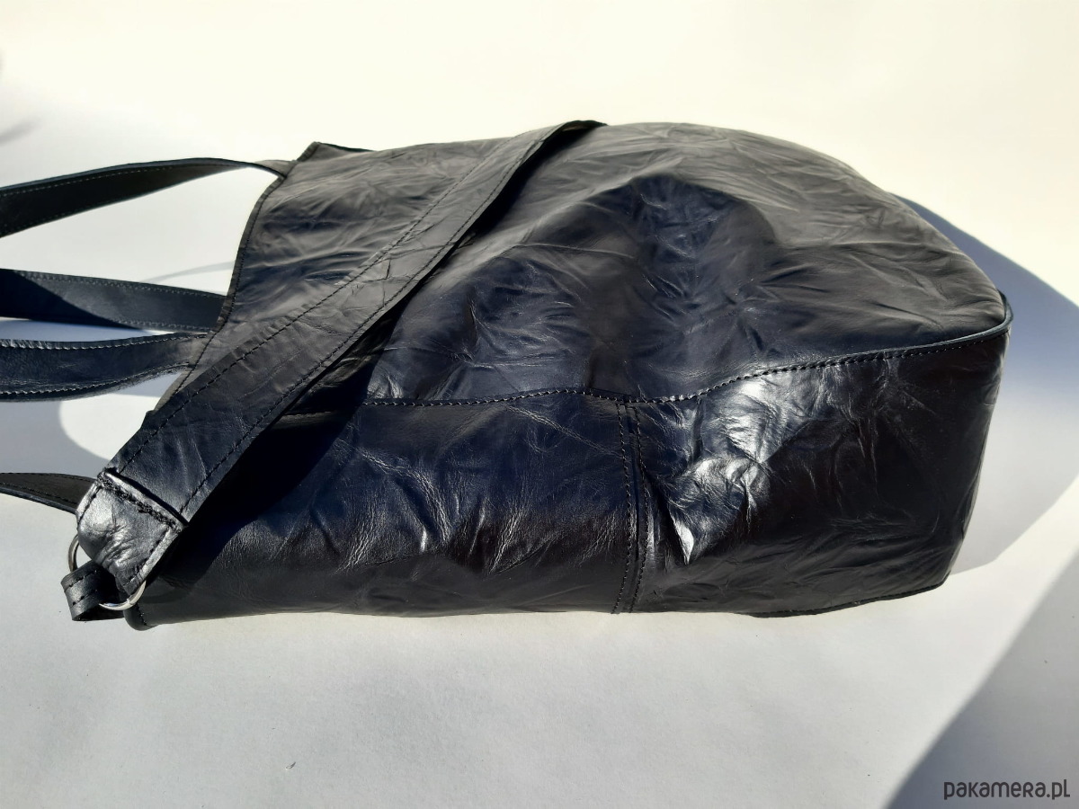 torby na ramię Czarna skórzana torba z gniecionej skóry 4
