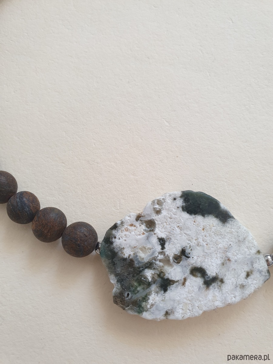 kolie Naszyjnik MOON jaspis oceaniczny, bronzyt, lniany sznur 5