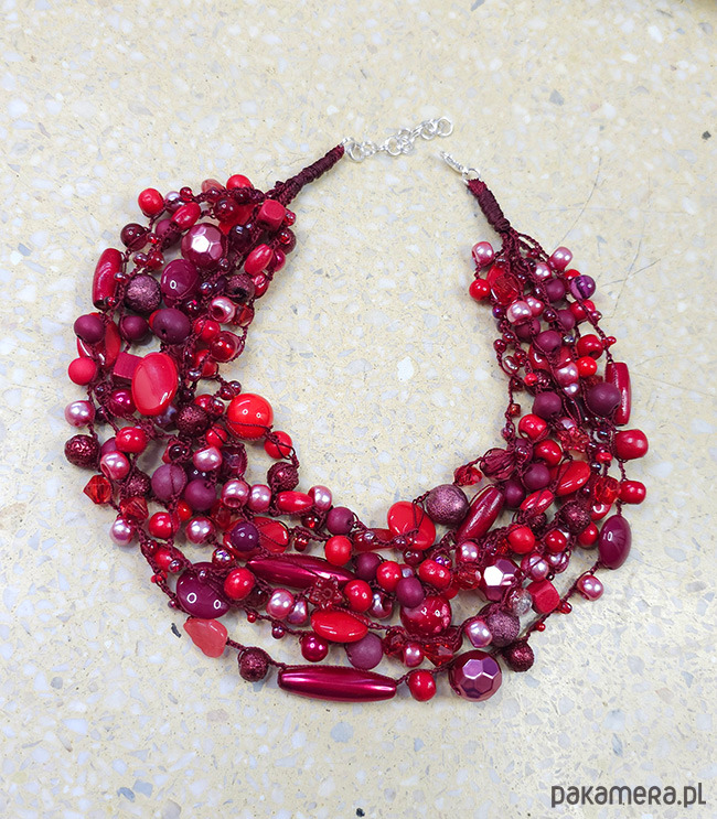 korale 6258 czerwony, bordowy naszyjnik; kolia; lekki elegancki naszyjnik 2