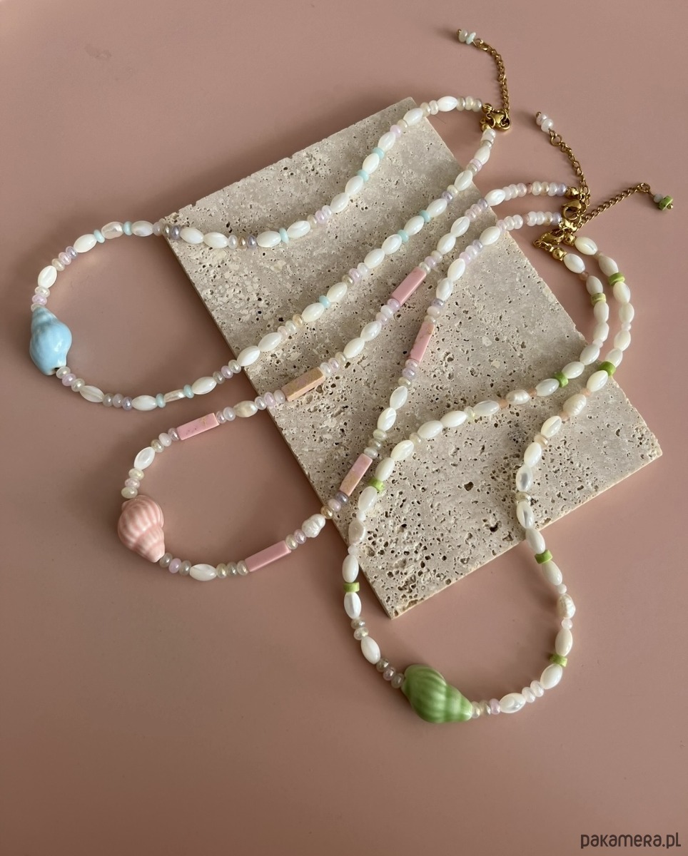 naszyjniki - inne Naszyjnik Pink Shell z różową ceramiczną muszelką 6