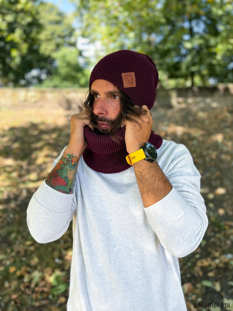 czapki damskie Męska bawełniana czapka jesienna logo ekoskórka Bordo 5