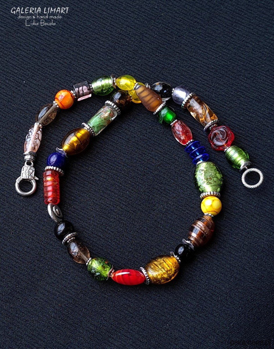 korale Vintage style elegancki naszyjnik ze szkła weneckiego multicolor Prezent lux 5