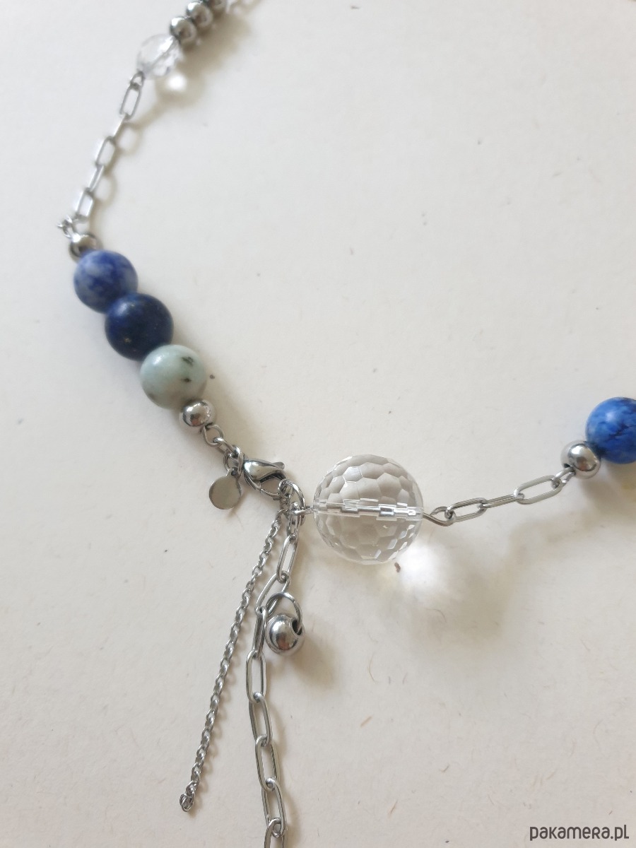 chokery Naszyjnik FANABERIA łańcuchy, kulki kryształ górski, niebieski 4